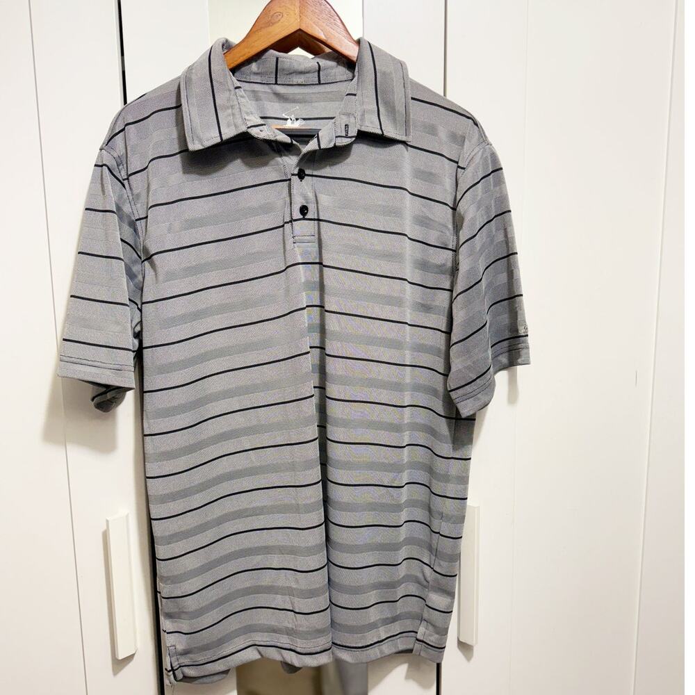 Beverly Hills Polo Club Gray Striped Polo Shirt Men’s Large